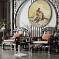 Chinese Casual Sofa Combination Carved Single Sofa Combination 3d model