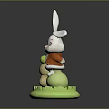 Cute Decorative Furniture Piece With Rabbit Figurine Green Base And Gourd Ornaments