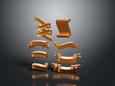 Golden Decorative Ribbons and Scrolls for Household Decoration Supplies 3d model