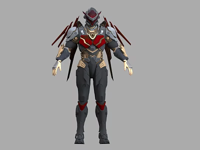Futuristic Game Movie Warrior Character With Red Black Armor And Winged Design 3d model