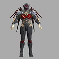 Futuristic Game Movie Warrior Character With Red Black Armor And Winged Design