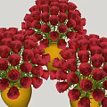Vibrant Red Rose Bouquets Arranged in Yellow Vases for Home Decor