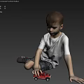 Little Boy Wearing White T-Shirt and Plaid Shorts Playing with Red Toy Car on Floor