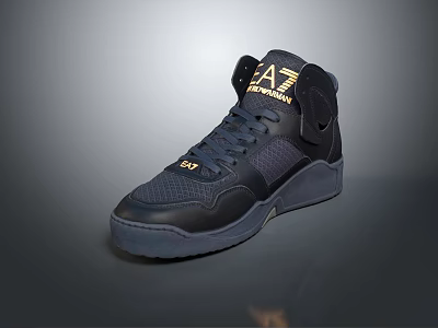 Black High Top Sneakers With Gold AZ Logo And Casual Streetwear Design 3d model