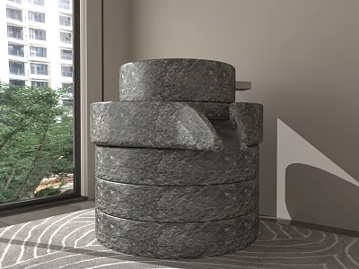 Modern Study Room Interior With Gray Stone Multi Layered Structure Large Window And Wavy Carpet 3d model