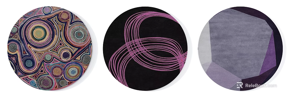 Stylish Round Rug Featuring Black Background Pink Swirl Lines And Patterns 3d model