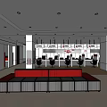 Spacious Modern Office Interior With White Ceiling Recessed Lighting Red Gray Sofa And Workstations