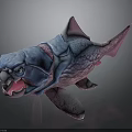 3D Model of Colorful Fantasy Fish with Blue Body Pink Fins and Open Mouth