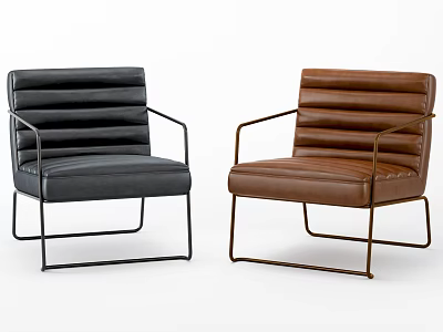 Modern Black and Brown Leather Accent Chairs With Metal Frame Armrests 3d model