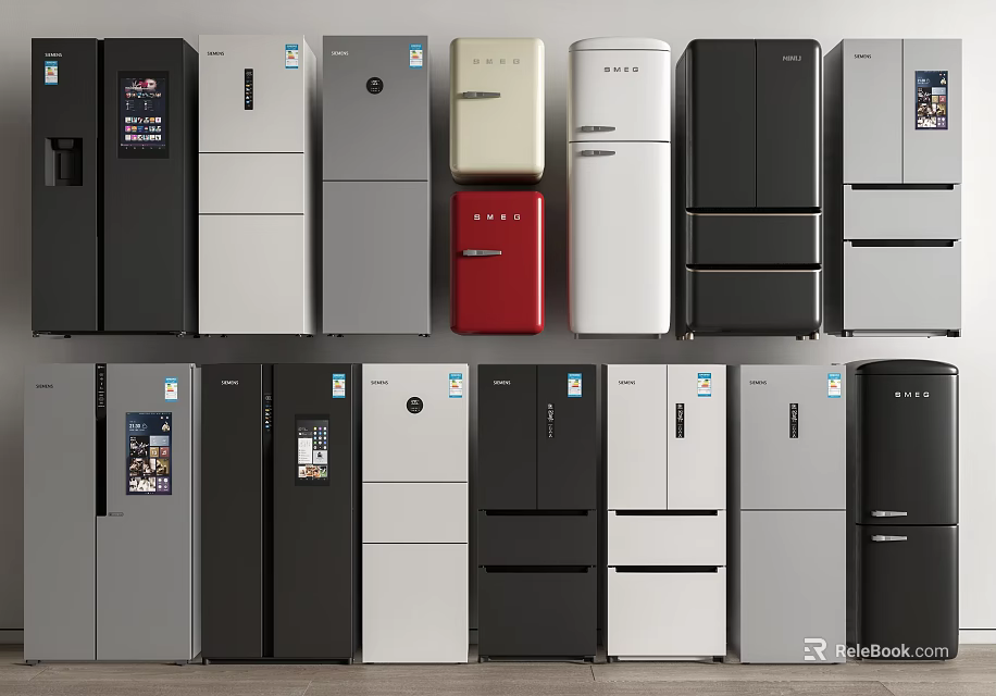Modern Refrigerators Freezers With Various Colors And Styles For Home Use 3d model 