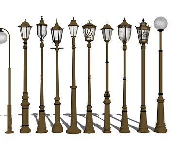 Various Classic And Modern Designed Outdoor Street Lights With Ball Shaped Styles 3d model