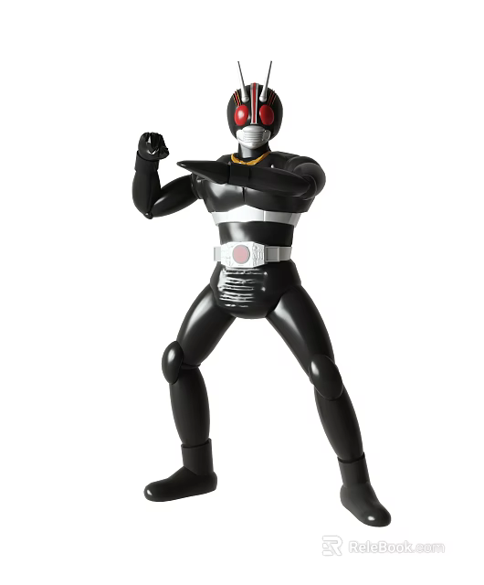 Black Kamen Rider Action Figure With Red Helmet And Silver Belt In Battle Pose 3d model 
