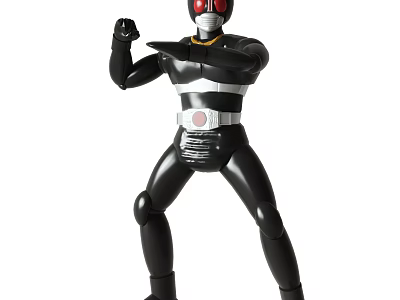 Black Kamen Rider Action Figure With Red Helmet And Silver Belt In Battle Pose 3d model