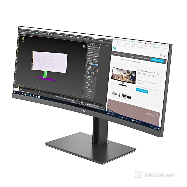 Dual Screen Computer Monitor Displaying Design Software And Webpage Interface For Professional Work 3d model