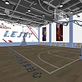 LEJIE Basketball Court Interior With Wooden Floor Hoops Wall Posters Ceiling Lights And Seats