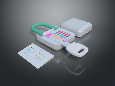 Safety Lock Device With Green Handle Colorful Buttons White Case And Instruction Leaflet 3d model