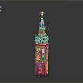 Giralda Tower With Yellow Brick Exterior Arched Windows And Green Weather Vane