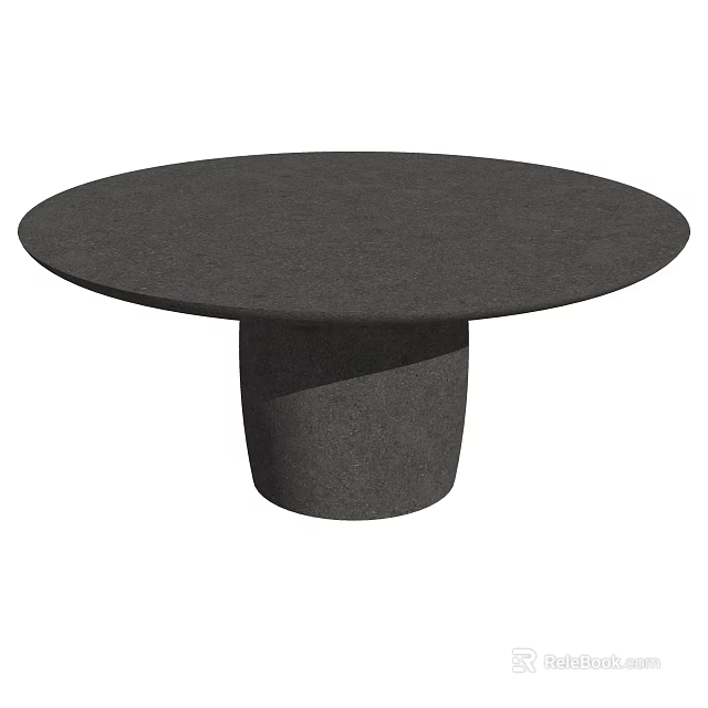 Round Dark Modern Dining Table With Minimalist Cylindrical Base Design 3d model