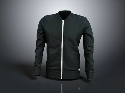 Black Casual Jacket With Stand Collar Long Sleeves And Zipper Closure 3d model