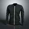 Black Casual Jacket With Stand Collar Long Sleeves And Zipper Closure