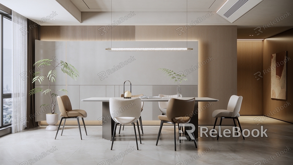 Modern Restaurant Simple Restaurant Marble Long Dining Table Casual Dining Chair Single Chair Metal Chandelier model