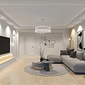 Modern Light Luxury Living Room Interior With Crystal Chandelier Cozy Sofa And Warm Ambient Lighting