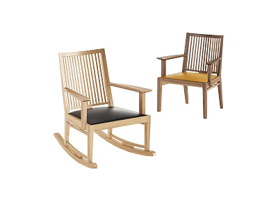 Wooden Leisure Chairs Featuring Rocking And Armchair Styles Armrests And Colored Cushions 3d model