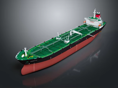 Large Oil Tanker Marine Vessel With Green Deck And Red Hull Structure 3d model