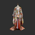 Traditional Japanese Kimono With Colorful Floral Patterns And Flowing Hem Design