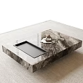 Sleek Modern Marble Coffee Table With Rectangular Black Tray And Decorative Items 3d model