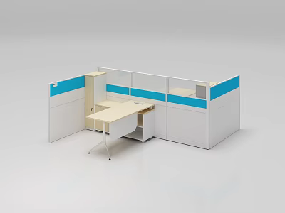 Modern Modular Office Desk With White Blue Partition Panels And Spacious Workspace 3d model
