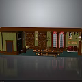 Traditional Building Interior Featuring Red Roof Green Walls Windows and Wooden Long Table