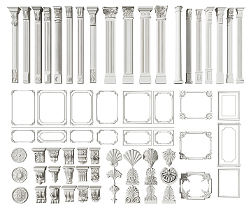 European Roman Column Carved Line Roman Column Combination 3d model