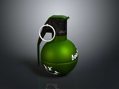 Green Acid Grenade with Skull and Crossbones Symbol on Metallic Surface 3d model