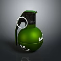 Green Acid Grenade with Skull and Crossbones Symbol on Metallic Surface