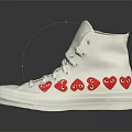 White High Top Casual Shoes With Red Heart Patterns On Side For Fashion Look