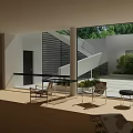 Bright Spacious Indoor Lounge With Large Glass Windows Overlooking Lush Green Natural Garden Landscape