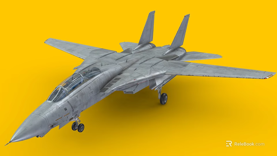 Detailed Gray Fighter Jet Model With Twin Tails Cockpit And Landing Gear On Yellow Background 3d model 