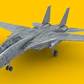 Detailed Gray Fighter Jet Model With Twin Tails Cockpit And Landing Gear On Yellow Background 3d model