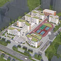 Modern School Buildings With Green Roofs Red Running Track Playground And Surrounding Trees