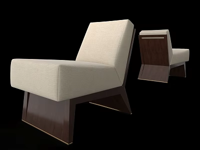 Modern Leisure Accent Chair With Beige Fabric Upholstery And Dark Brown Wooden Frame 3d model