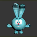 Cute Blue Cartoon Rabbit 3D Model With Big Ears Smiling Face And Open Arms