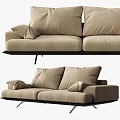 Modern Two-Seater Sofa With Beige Fabric Cushions And Sleek Black Metal Legs