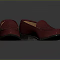 Classic Burgundy Leather Loafers Shoes With Black Soles And Orange Linings