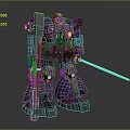 Purple Gray Mecha Robot With Red Head Holding Long Sword And Metallic Texture