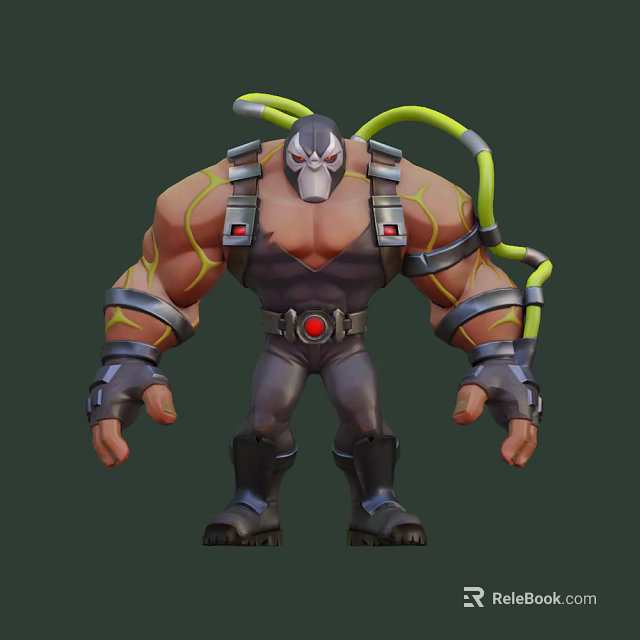 Muscular Sci Fi Character With Mechanical Green Tubes Black Bodysuit Red Device Metal Wrist Guards 3d model 