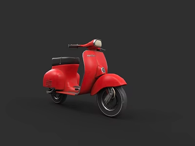 Red Vintage Scooter Motorcycle with Black Seat and Classic Design on Dark Background 3d model