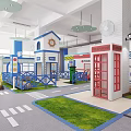 Kids Role Play Area With Mini Street Telephone Booth Cafe And Grass Area