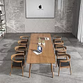 Modern Conference Room Interior With Long Wooden Table Gray Chairs Laptop Potted Plants And Window