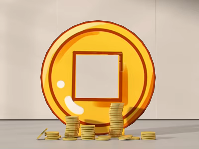 Large Yellow Gold Coin With Square Frame And Stacked Scattered Coins 3d model Large Yellow Gold Coin With Square Frame And Stacked Scattered Coins 3d model